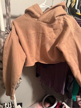 🔥TNA BLING Cropped Hoodie Sweatshirt oversized Light Brown Size Small like new!